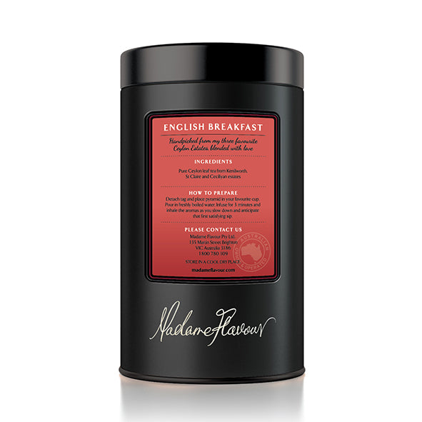 Madame's English Breakfast Embossed Black Storage Tin (New Tins in Stock-tin will differ to image shown)