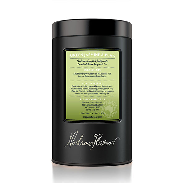 Green Jasmine and Pear Embossed Black Storage Tin (New Tins in Stock-tin will differ to image shown)