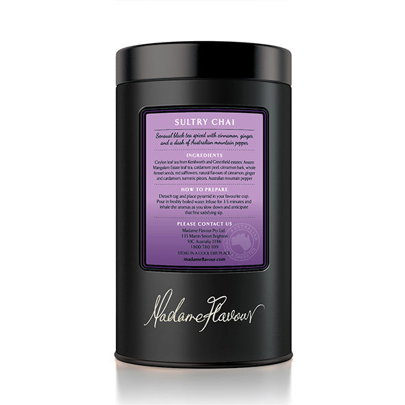 Sultry Chai Embossed Black Storage Tin (New Tins in Stock-tin will differ to image shown)