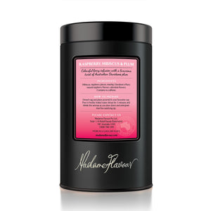 Raspberry Hibiscus Embossed Black Storage Tin (New Tins in Stock-tin will differ to image shown)