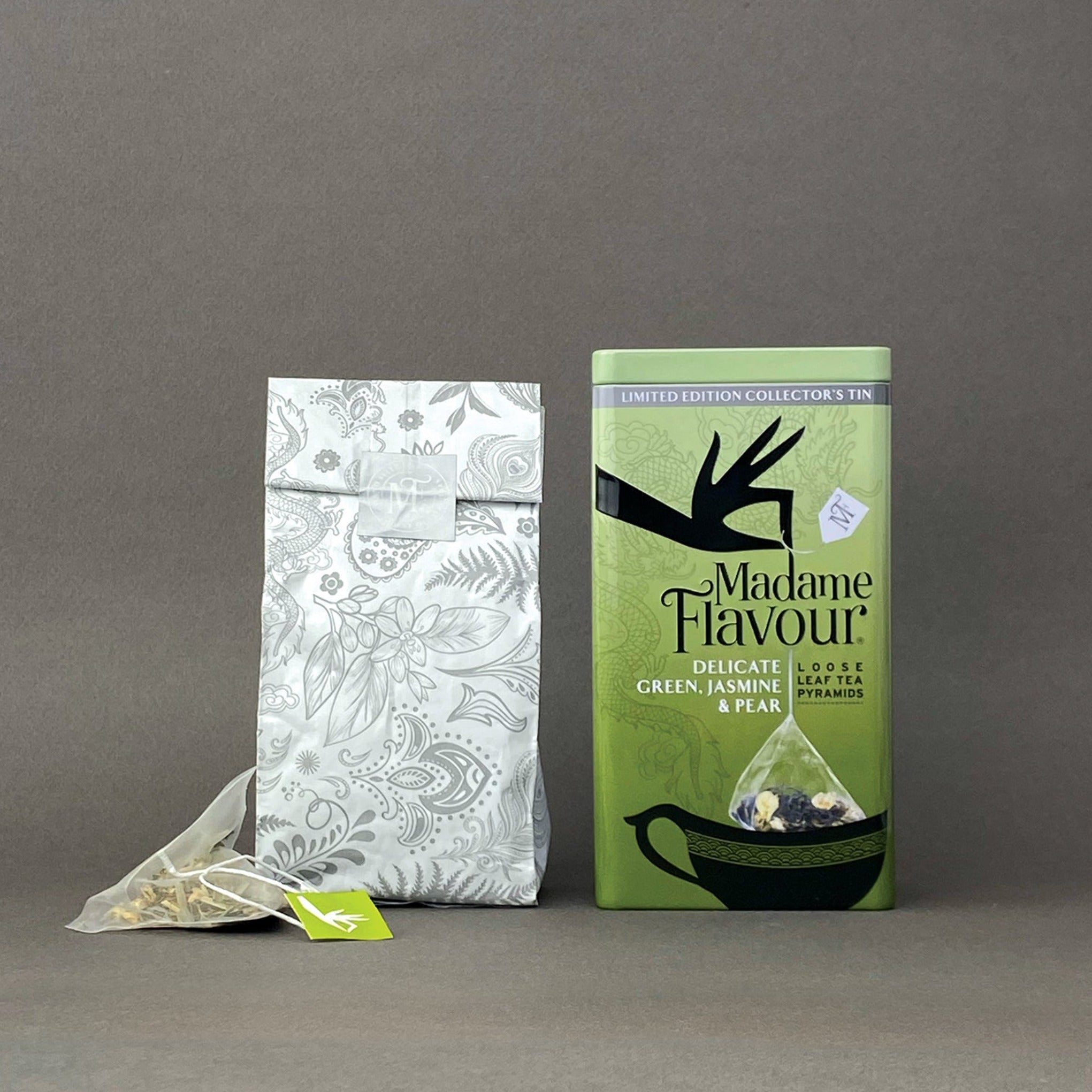Tea Green Jasmine and Pear Tin Plus 18 Pyramid Pouch Pack